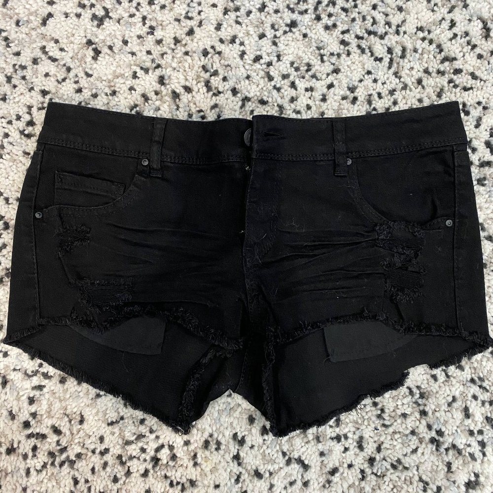 Refuge Black Distressed Denim Shorts Size 6